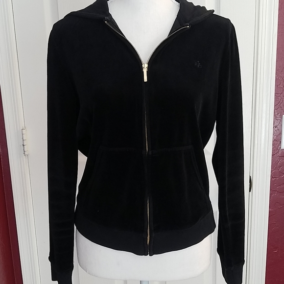 Ralph Lauren Tops - Lauren Ralph Lauren Black Velour Hoodie Small